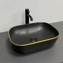 Умивальник VBI Ravenna black matt gold edge накладний VBI-011228, Золотий - мініатюра 5