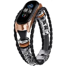 Ремешок винтажный Carprie для фитнес-браслета Xiaomi Mi Band 5 и 6 Type A Black rose gold