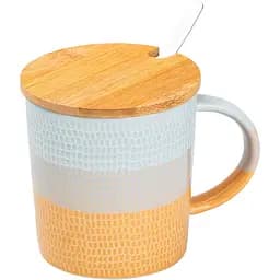 Чашка керамічна Happy Life у скандинавському стилі з кришкою та ложкою помаранчева 350 мл HP7201O