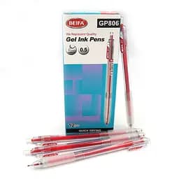 Набір гелевих ручок автоматична Beifa, 0.5 мм, швидко висихає, червона, 12 шт.