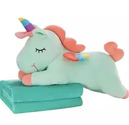 Детский набор Единорог плед голубой мягкая игрушка 60 см с пледом 1,00 x 1,70 м