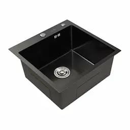 Кухонна мийка 50x50 PVD чорна Platinum Handmade (сифон круглий, 3,0/0,8), Чорний - мініатюра 2