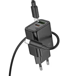 МЗП Hoco N63 Gentle PD30W+QC3.0 (1USB-A/1C) + кабель Type-C to Lightning Black - мініатюра 2