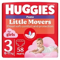 Подгузники-трусики для девочек Huggies Little Movers Pants 3 (6-11 кг) 58 шт.