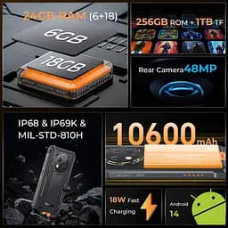 Смартфон Oukitel G1 6.5`HD+ /6GB/256GB T606 /10600mAh /48+5Мп/ IP69K /NFC Orange - мініатюра 8