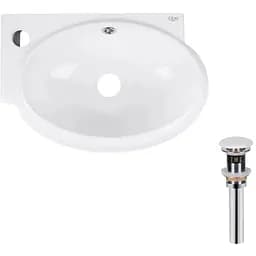 Умивальник Qtap Leo підвісний овальний лівий 430x290x140 мм White + донний клапан PU02O, Білий