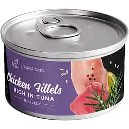 Влажный корм для взрослых кошек Savory Chicken Fillets rich in Tuna in Jelly for Adult Cats филе курицы с тунцем в желе, 70 г
