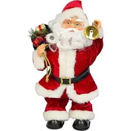 Новорічна фігурка Devilon Музичний Дід Мороз в шубі з подарунками та дзвіночком 36 см червона (230167)