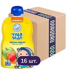 Упаковка пюре Чудо-чадо Яблоко-персик с сахаром 1.44 кг (90 г х 16 шт.)