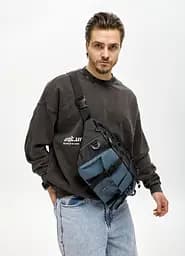 Мужская сумка-бананка под ноутбук Sambag Urban Pro черно-синяя 46×26 см (51411215m)