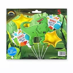Фольгована кулька JS Balloon фігура «Happy Dino Birthday» 5 шт наповнення повітрям або гелієм для тематичних вечірок - мініатюра 2