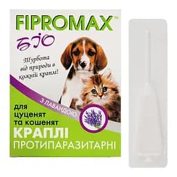 Краплі для кошенят та цуценят Fipromax Біо проти бліх та кліщів з лавандою 2 піпетки 0.5 мл