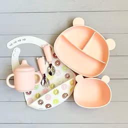 Дитячий набір посуду з силікону Ведмедики BPR img_e9227 рожевий Y4 Soft pink - мініатюра 1