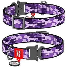 Нашийник для собак Waudog Nylon нейлоновий c QR паспортом, малюнок Фіолетовий камо, металева пряжка-фастекс, XL, Ш 25 мм, Дов 35-58 см