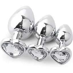 Комплект анальных пробок с кристаллом SKN-NMS02 (размер S, M, L), Серебристый