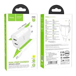 Адаптер мережевий Hoco Lightning Cable Courser dual-port charger C103A |2USB, 2.1A| - мініатюра 2