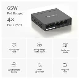 Комутатор MS105GP 5xGE (4xPoE), 65Вт, Некерований Mercusys teh0018243 - мініатюра 4