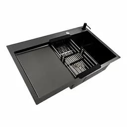 Кухонна мийка PVD чорна 78x50 R Platinum Handmade (круглий сифон 3.0/0.8), Чорний - мініатюра 2