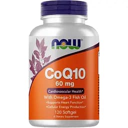 Натуральная добавка NOW CoQ-10 60 mg with Omega-3 Fish Oil, 120 капсул
