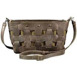 Шкіряна плетена жіноча сумка Пазл S темно-коричнева Crazy Horse