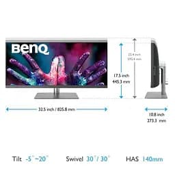 Монітор TFT 34" BenQ PD3420Q, IPS, WQHD, 2 x HDMI, DP, USB-C, USB-hub, HAS, колонки, темно-сірий (9H.LJHLB.QPE) - мініатюра 3