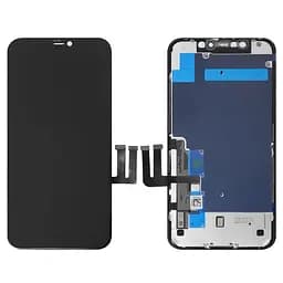 Дисплей для iPhone 11, чорний, з рамкою, Tianma, з пластиками камери та давача наближення, (TFT)