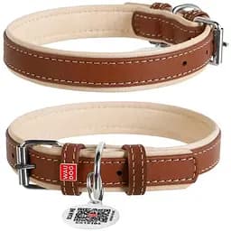 Нашийник для собак Waudog Soft з QR паспортом шкіряний Ш 35 мм, Д 46-60 см коричневий