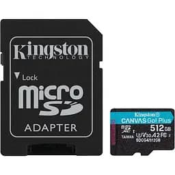Карта пам'яті Kingston microSDXC Canvas Go! Plus 512GB Class 10 UHS-I U3 V30 A2 + SD адаптер (SDCG4/512GB) (139172)