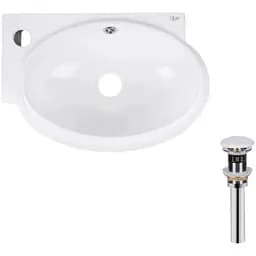 Комплект Qtap Leo: Раковина подвесная овальная левая 430x285x160 мм White + Донный клапан PU02O (QT11115011LWN47332)