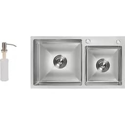 Мийка для кухні Lidz Handmade H7843 з двома чашами інтегрована 3.0/1.0 мм Brushed Steel (LDH7843BRU35387)