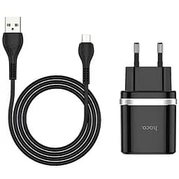 Мережевий зарядний пристрій Hoco C12Q (1USB, 3А) QC3.0 Black + кабель MicroUSB (S23567)