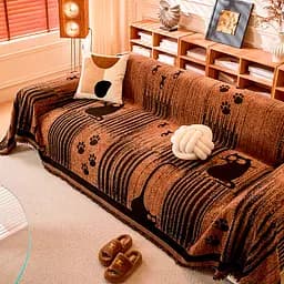Накидка на диван Love You Коти та лапки двостороння MP12 180х220 см коричнева (ly81203)