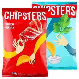 Набор чипсов  Chipster's со вкусом бекона + со вкусом сметаны и зелени 200 г (2 шт. х 100 г)