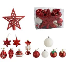 Набор новогодних украшений 24 фигурки с звездой для вершины елки, красного и белого цвета (163139)