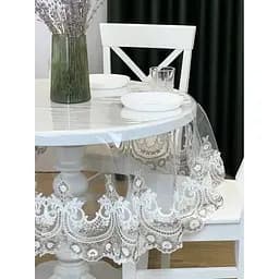 Силіконова скатертина з біло-кавовим мереживом Арка Elit 230х140 см
