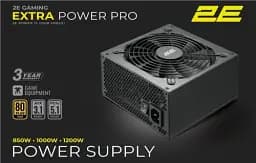 Блок живлення 1000 Вт, 2E Gaming Extra Power Pro, Black, модульний, 80+ Gold, Active PFC, 140 мм, 3xMolex / 6xSATA / 1x16-pin / 4x6+2-pin / 1x20+4-pin / 2x4+4-pin, захист OVP/SCP/OPP/OTP/UVP/OCP, ATX V3.1 (2E-EP1000GMII-140)