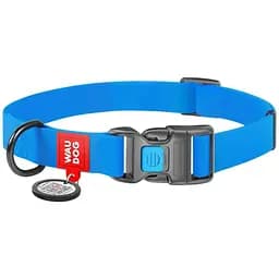 Нашийник для собак Waudog Waterproof, коллартекс, водостійкий, з QR паспортом, пластикова пряжка-фастекс, 24-40х2 см, блакитний