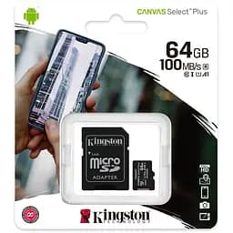 Карта памяти Kingston MicroSDXC 64GB Class 10 UHS-I U1 V10 A1 + SD-адаптер (SDCS2/64GB)