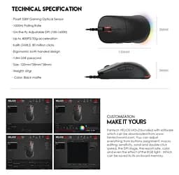 Игровая мышь Fantech UX-3 V2 HELIOS PixArt 3389, 400IPS, 50G, 1600DPI Black - мініатюра 7