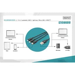Дата кабель USB 2.0 AM to Lightning + Micro 5P + Type-C 1.0m charge only Digitus (AK-300160-010-S) - мініатюра 7