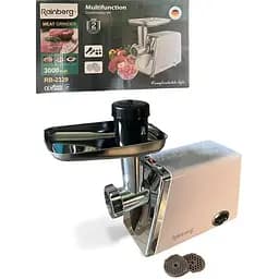 Мясорубка электрическая Rainberg RB-2329 с функцией реверса и металлическим шнеком 2 решетки 3000 Вт Белый