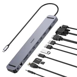USB-Хаб Choetech USB-C хаб 11-в-1 M20 HDMI 4K@30Hz, VGA, 3 USB-A 3.0, USB-C 3.0, RJ45, USB-C PD, SD-card, TF-card, 3.5mm audio (43-00154) - мініатюра 3