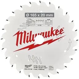 Диск пиляльний по дереву PFTE MILWAUKEE, діаметр 165х20х2,2мм, 24 зуб.