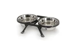 Нековзка підставка для миски і дві сталеві миски Camon, 480 мл