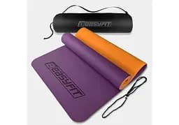 Коврик для йоги и фитнеса EasyFit TPE+TC 6 мм двухслойный + Чехол фиолетовый с оранжевым (EF-1924s-VO)