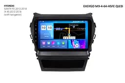 Штатна автомагнітола EasyGo M9-4-64-HSFE QLED Hyundai Santa Fe, iX-45 2012-2018
