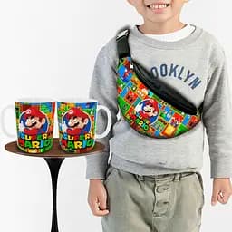 Набір: дитяча сумка-бананка+кружка Супер Маріо 32х15см, бананка для хлопчика через плече на подарунок (00971)