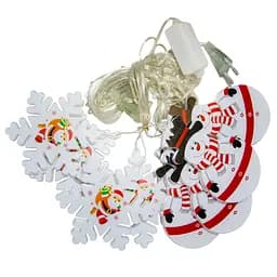 Новогодняя гирлянда бахрома со снеговиками и снежинками 3.2 м светодиодная штора на окно