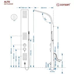 Душова панель Corsan Alto silver LED з виливом A017MSLLEDW, Сірий - мініатюра 3