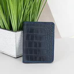 Обложка на ID паспорт, права кожаная на кнопке Handycover 0037 синяя под рептилию